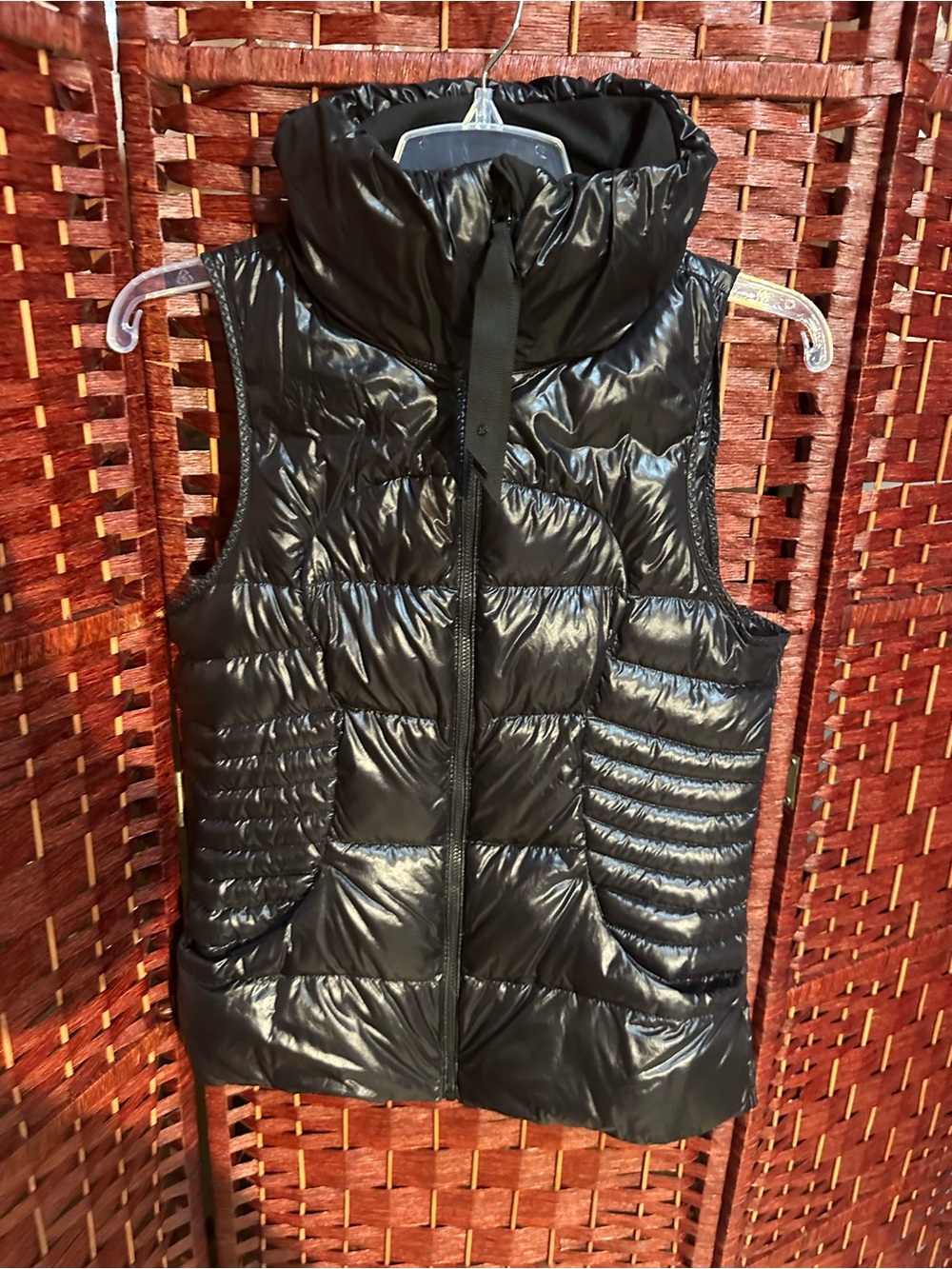 lululemon athletica Shiny Black Quilted Puffer Vest with High Collar